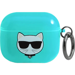 Чехол Lagerfeld для Airpods 3 TPU FLUO with ring Choupette Transp Blue