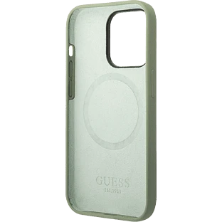 Guess для iPhone 14 Pro чехол MagSafe Liquid silicone Plate metal logo Hard Green