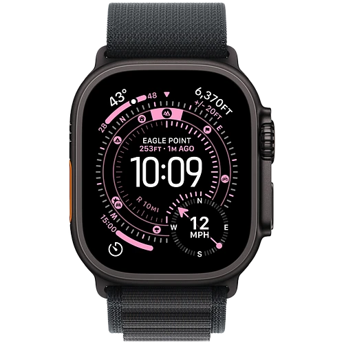 Apple Watch Ultra 3, GPS + Cellular, 49mm, Black Titanium Case with Black Alpine Loop - S