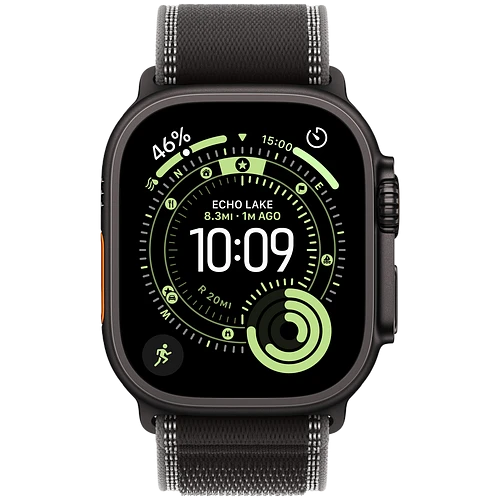 Apple Watch Ultra 3, GPS + Cellular, 49mm, Black Titanium Case with Black/Charcoal Trail Loop - M/L