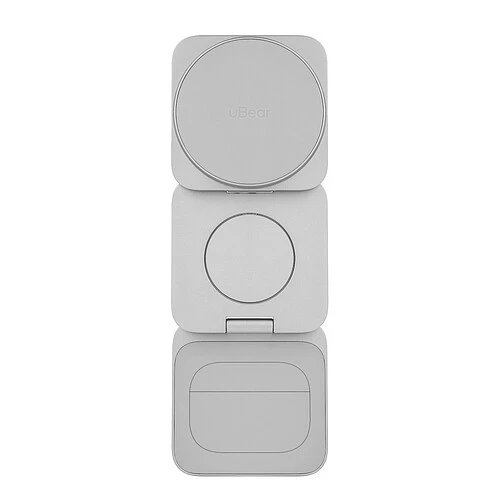 Беспроводное зарядное устройство uBear Balance Slim, 3-в-1, с поддержкой MagSafe, Qi2.2, цвет: серебристый