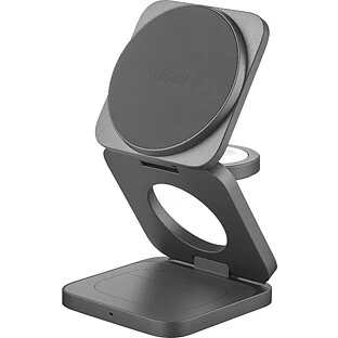 Беспроводное зарядное устройство uBear Balance Slim, 3-в-1, с поддержкой MagSafe, Qi2.2, цвет: серый космос