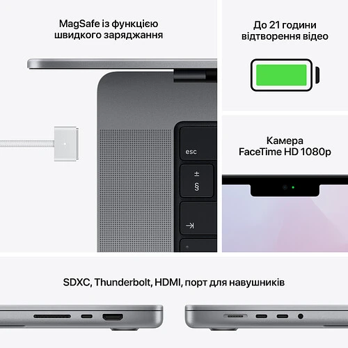 Macbook Pro 16", M1 Pro (10C CPU/16C GPU), 16GB, 512GB, Серый космос