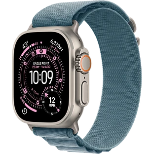 Apple Watch Ultra 3, GPS + Cellular, 49mm, Natural Titanium Case with Light Blue Alpine Loop - L