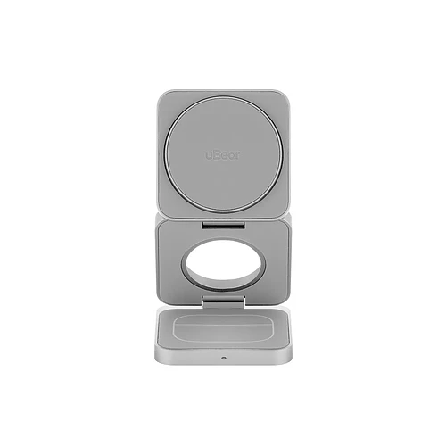Беспроводное зарядное устройство uBear Balance Ultra, 3-в-1, с поддержкой MagSafe, Qi2, серебристый