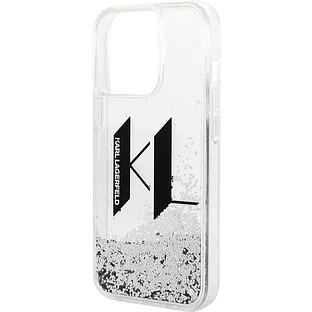 Lagerfeld для iPhone 14 Pro Max чехол Liquid Glitter Big KL logo Hard Silver