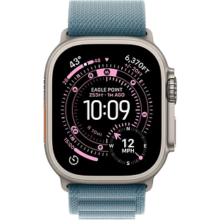 Apple Watch Ultra 3, GPS + Cellular, 49mm, Natural Titanium Case with Light Blue Alpine Loop - L