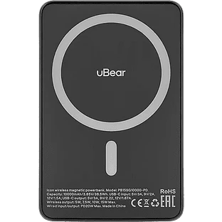 Внешний аккумулятор uBear Icon Power bank 10000mAh, PD30W, Qi2, серый