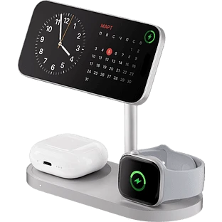 Беспроводное зарядное устройство uBear Stage Ultra, 3-в-1, с поддержкой MagSafe, Qi2.2 (35W), серебристый