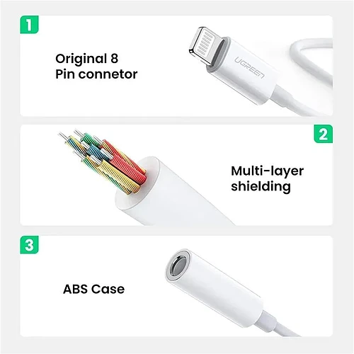 Переходник UGREEN Lightning to 3.5mm, с сертификацией MFI, белый