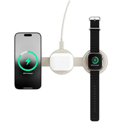 Беспроводное зарядное устройство Satechi OntheGo 3-in-1 Charger, 15Вт, Песочный