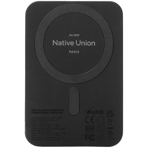 Внешний аккумулятор NATIVE UNION (Re) Classic Power Bank Magnetic, 5000mAh, цвет: черный
