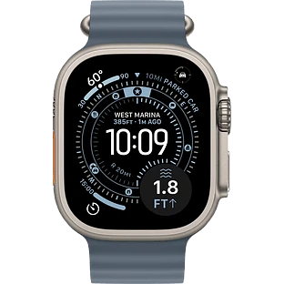 Apple Watch Ultra 3, GPS + Cellular, 49mm, Natural Titanium Case with Anchor Blue Ocean Band - One Size