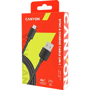 Кабель Canyon USB-A - microUSB, 1м, Черный