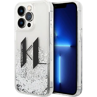 Lagerfeld для iPhone 14 Pro Max чехол Liquid Glitter Big KL logo Hard Silver