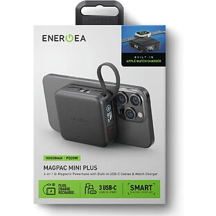 Аккумулятор внешний Energea MagPac MINI Plus, 10000 mAh Magnetic wireless 15W + С 20W +2 C cables and Display Black