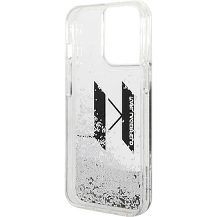 Lagerfeld для iPhone 14 Pro Max чехол Liquid Glitter Big KL logo Hard Silver