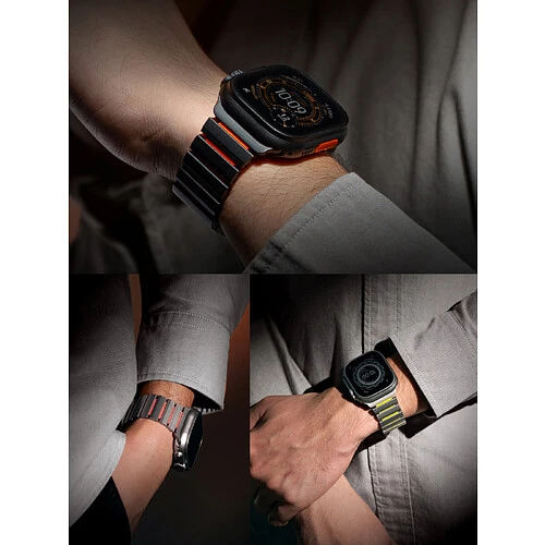Uniq для Apple Watch 49/46/45/44 mm ремешок Strova Flex Steel Band Titanium Silver/Volt Orange