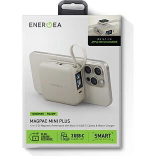 Аккумулятор внешний Energea MagPac MINI Plus, 10000 mAh Magnetic wireless 15W + С 20W +2 C cables and Display Sand