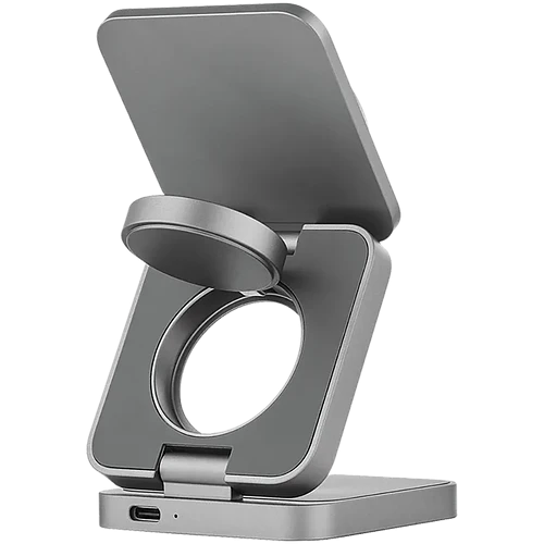 Беспроводное зарядное устройство uBear Balance Ultra, 3-в-1, с поддержкой MagSafe, Qi2, серый космос