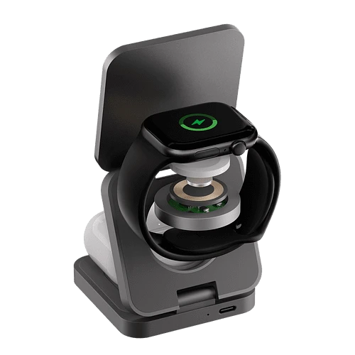 Беспроводное зарядное устройство uBear Balance Ultra, 3-в-1, с поддержкой MagSafe, Qi2.2 (35W), серый космос