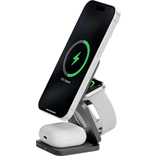 Беспроводное зарядное устройство uBear Balance Slim, 3-в-1, с поддержкой MagSafe, Qi2.2, цвет: серый космос