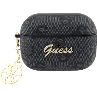 Guess для Airpods Pro 2 чехол PU leather 4G with metal logo and Charm Black