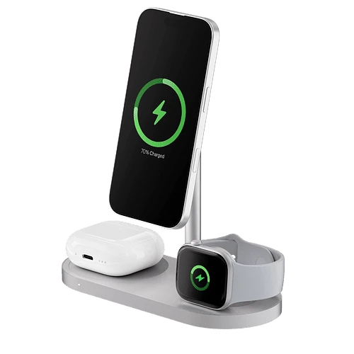 Беспроводное зарядное устройство uBear Stage Ultra, 3-в-1, с поддержкой MagSafe, Qi2.2 (35W), серебристый