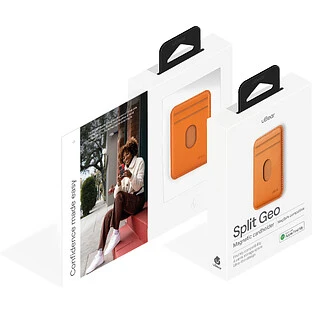Магнитный кардхолдер uBear Split Find My, эко-кожа, оранжевый
