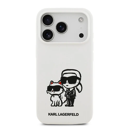Чехол KARL LAGERFELD для iPhone 17 Pro Max Liquid Silicone Sketch Karl & Choupette Hard White (MagSafe)