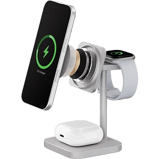 Беспроводное зарядное устройство uBear Evoke, 3-в-1, MagSafe совместимое, Qi2, цвет: серебро