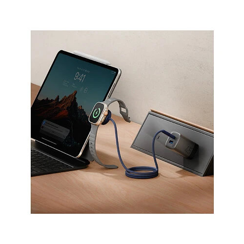 Кабель зарядный EnergEA Кабель FLOW Duo Watch USB-C to USB-C + Apple Watch, синий