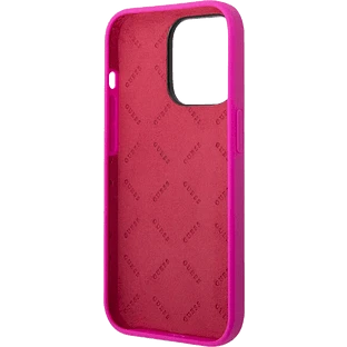 Guess для iPhone 14 Pro чехол Liquid silicone Gold metal logo Hard Fuchsia
