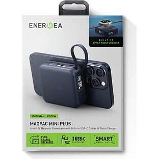 Аккумулятор внешний Energea MagPac MINI Plus, 10000 mAh Magnetic wireless 15W + С 20W +2 C cables and Display Blue