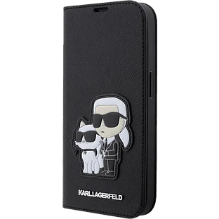 Lagerfeld для iPhone 13 Pro чехол PU Saffiano NFT Karl & Choupette Booktype Black