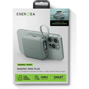 Аккумулятор внешний Energea MagPac MINI Plus, 10000 mAh Magnetic wireless 15W + С 20W +2 C cables and Display Sage