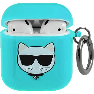 Чехол Lagerfeld для Airpods 1/2 TPU FLUO with ring Choupette Transp Blue
