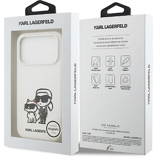 Чехол KARL LAGERFELD для iPhone 17 Pro Max Liquid Silicone Sketch Karl & Choupette Hard White (MagSafe)