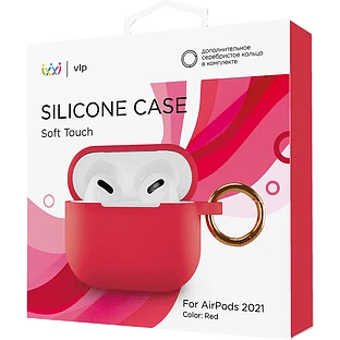 Чехол силиконовый VLP для AirPods 3 (2021),с кольцом, Soft Touch, красный